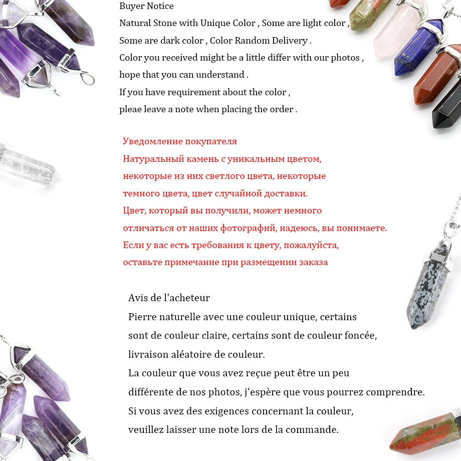 Natural Crystal Pendant Necklace –  Gemstone Healing Stone Necklace for Women - Spiritual Meditation Chakra Jewelry Gift